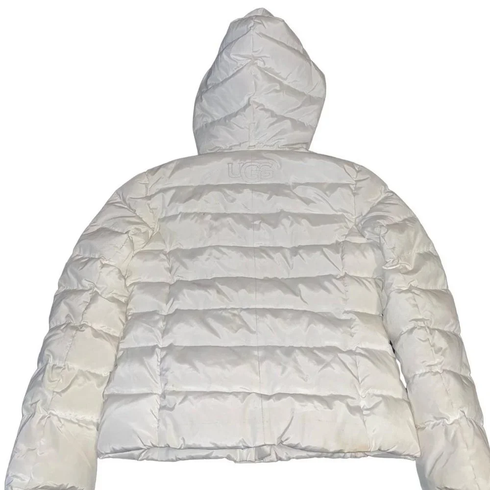 UGG Australia Cream Fur Lined Puffer Hooded Jacket Medium - Picture 2 of 4